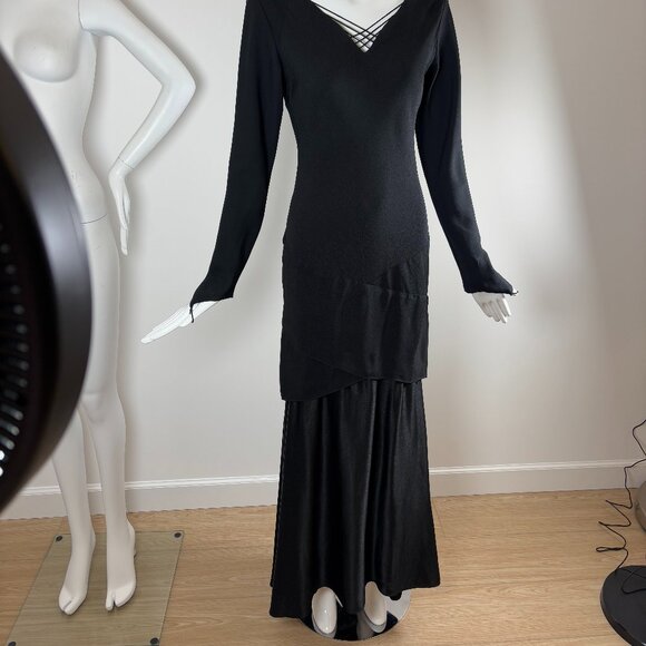 VERA WANG 90's Vintage Black Long Sleeve Evening Gown - Picture 5 of 7